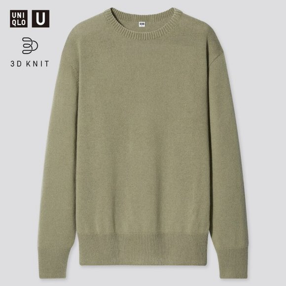 Uniqlo U 3D Crew Neck Long-Sleeve Sweater, Olive / Orange, US M - Picture 2 of 5